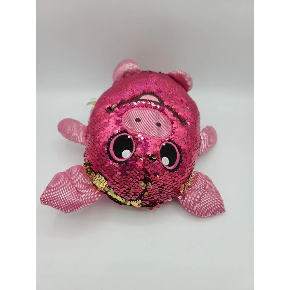 Shimmeez Polly Pig Flip Reversible Pink Gold Sequins Plush Stuffed Animal Toy